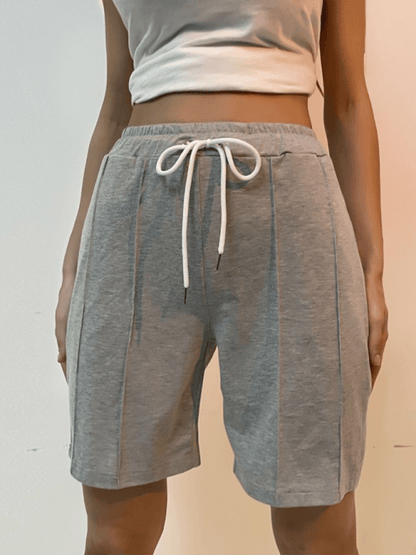 Women's new casual solid color lace-up trousers Misty grey