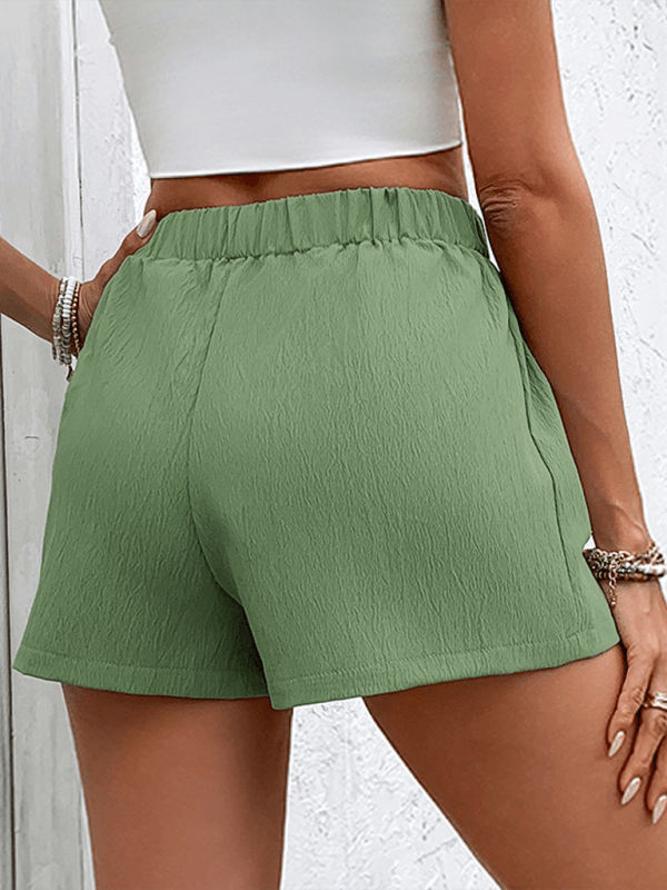 New double pocket casual elastic waist tie shorts Green