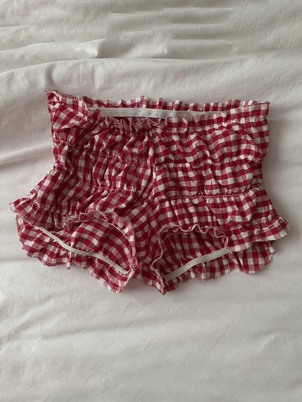 Casual Plaid Shorts Fashionable Lace Sexy Women's Low Waist Pants Red