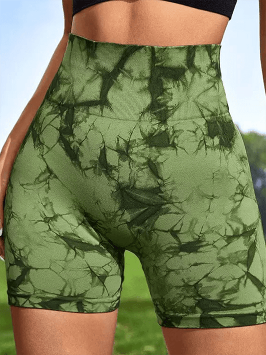 New Tie Dye Fitness High Waist Hip Lifting Tight Sports Yoga Shorts Olive green