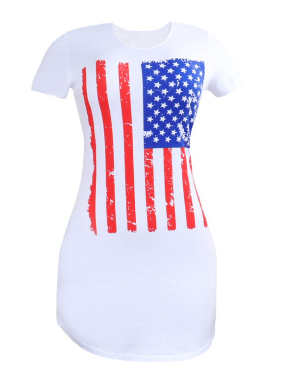 Fashion round neck slim fit American flag short sleeve top White