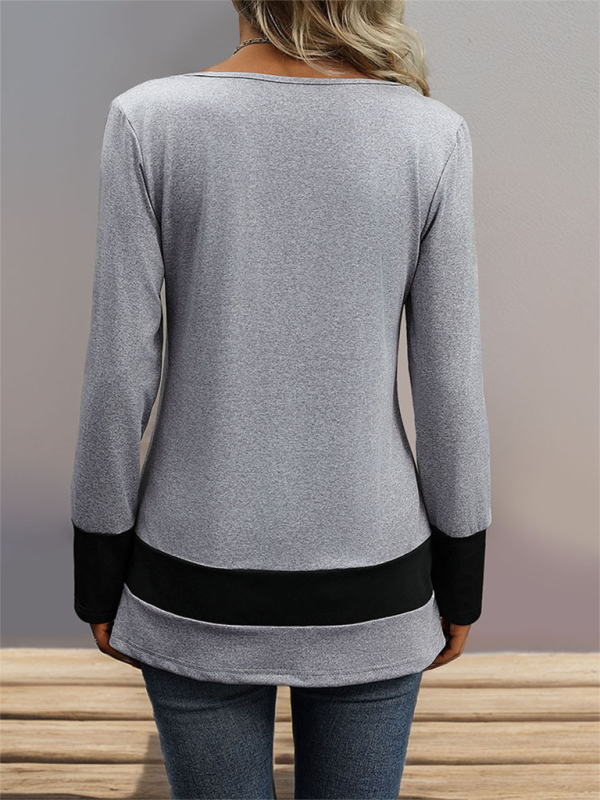 New simple solid color long-sleeved T-shirt color matching contrast casual home tops Misty grey