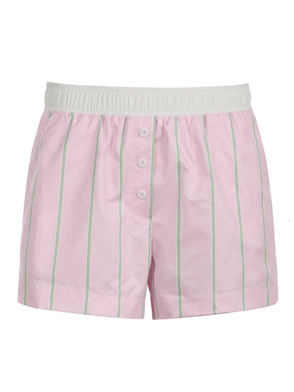 New casual elastic waist loose sports straight home striped shorts Pink