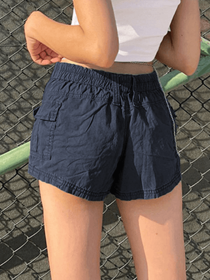 New hot girl street retro distressed low waist asymmetric pocket workwear casual shorts Blue