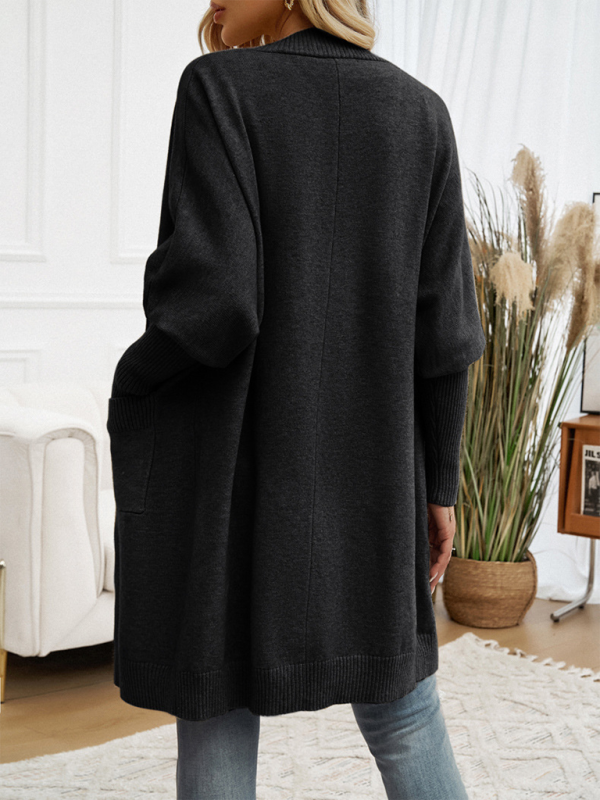 Batwing Sleeve Cardigan Solid Color Sweater Jacket Black