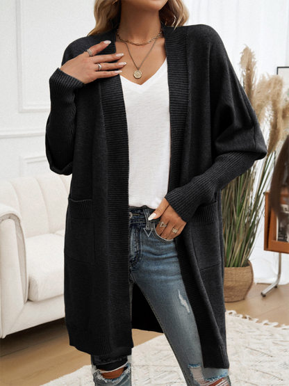 Batwing Sleeve Cardigan Solid Color Sweater Jacket Black