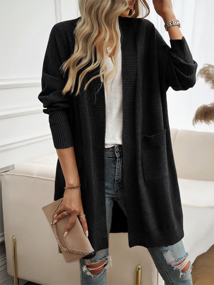 Batwing Sleeve Cardigan Solid Color Sweater Jacket Black