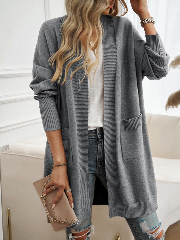 Batwing Sleeve Cardigan Solid Color Sweater Jacket Black