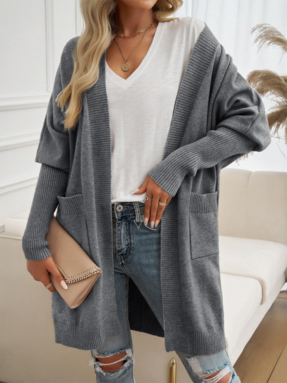 Batwing Sleeve Cardigan Solid Color Sweater Jacket Grey