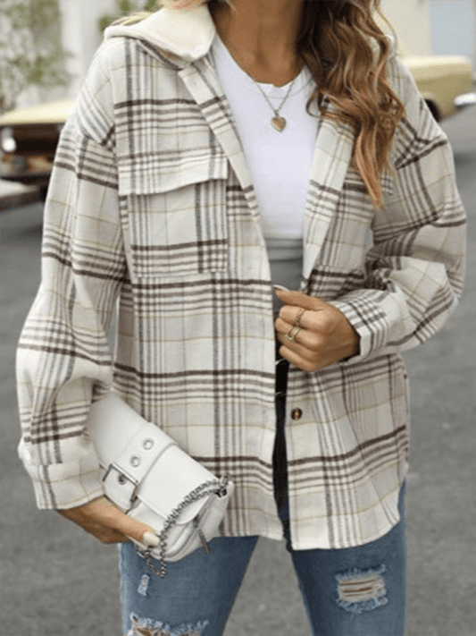 Loose Cardigan Jacket with Detachable Hoodies Ladies Shirt Jacket White