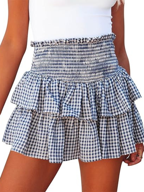 Cake plaid short skirt with high waist short skirt Y2k hot girl fashion short skirt Black