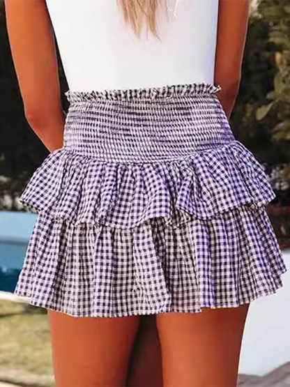 Cake plaid short skirt with high waist short skirt Y2k hot girl fashion short skirt Purple