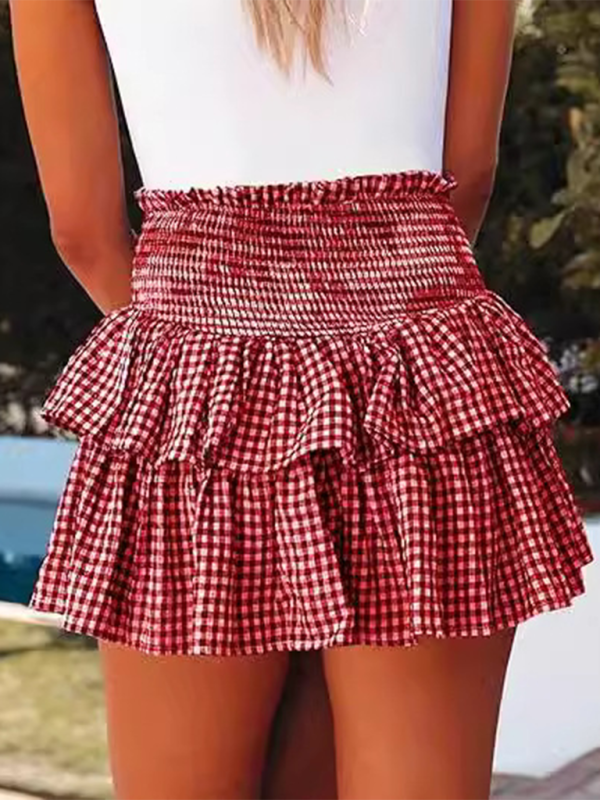 Cake plaid short skirt with high waist short skirt Y2k hot girl fashion short skirt Black