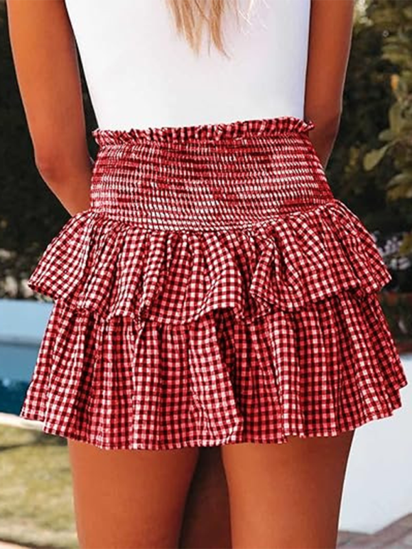 Cake plaid short skirt with high waist short skirt Y2k hot girl fashion short skirt Black