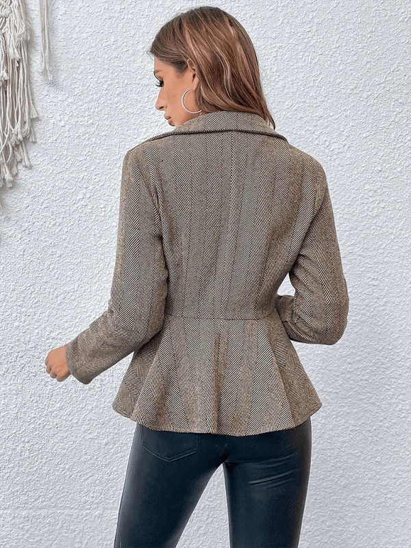 Lapel Jacquard Ruffle Double Breasted Blazer Camel