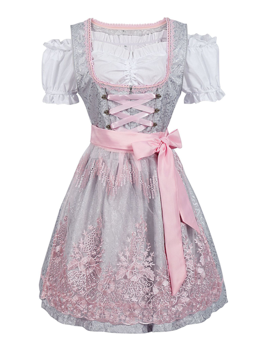 German Munich Oktoberfest gray and pink lace dress stage costume Grey