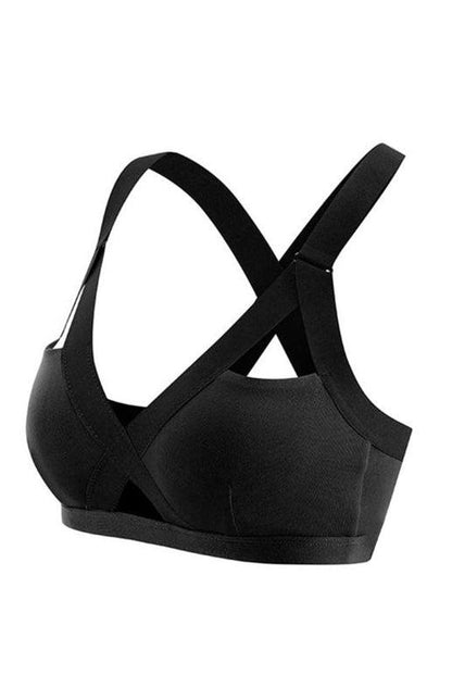 Color Contrast Sexy Cross Elastic Sports Bra Black