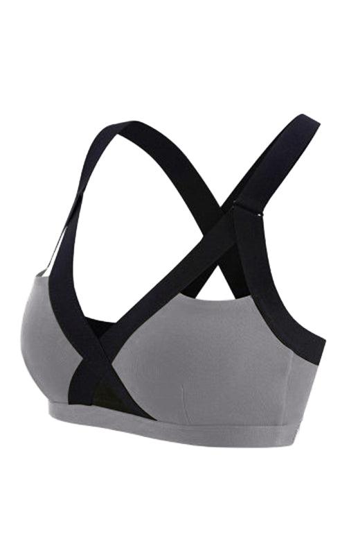 Color Contrast Sexy Cross Elastic Sports Bra Grey