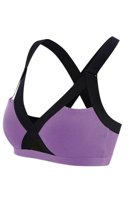 Color Contrast Sexy Cross Elastic Sports Bra Lavender