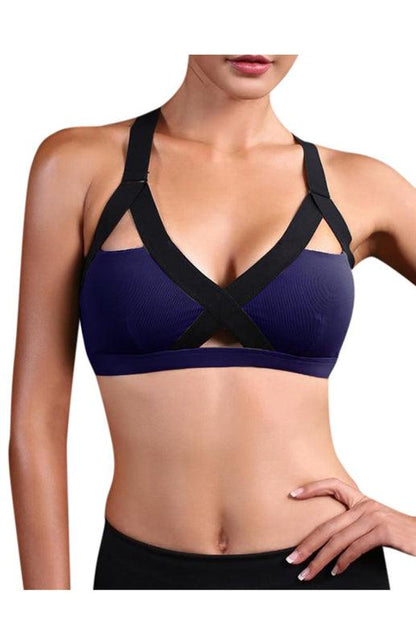 Color Contrast Sexy Cross Elastic Sports Bra Champlain color