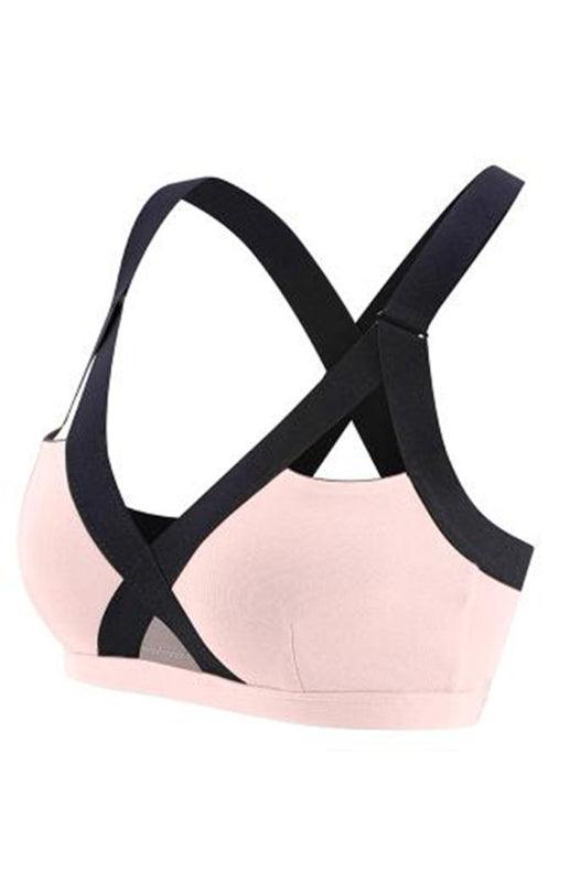 Color Contrast Sexy Cross Elastic Sports Bra Pink