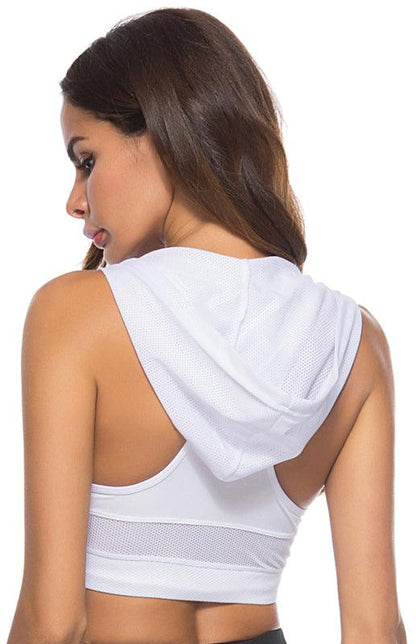 Women's Running Quick Dry Yoga Vest with Hood Raw white off white