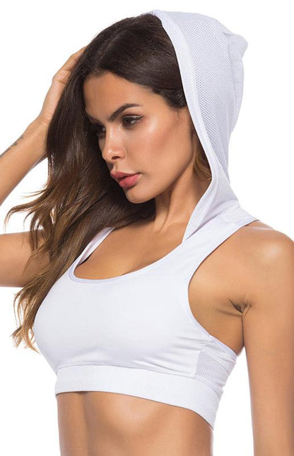 Women's Running Quick Dry Yoga Vest with Hood Raw white off white