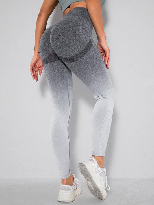 Women's Seamless Gradient Slim Body Quick-drying Sexy Peach Hip Sports Fitness Pants Misty grey