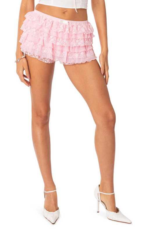 New women's multi-layer cake stacked skirt hot pants hot girl sexy fashion lace skirt pants Pink