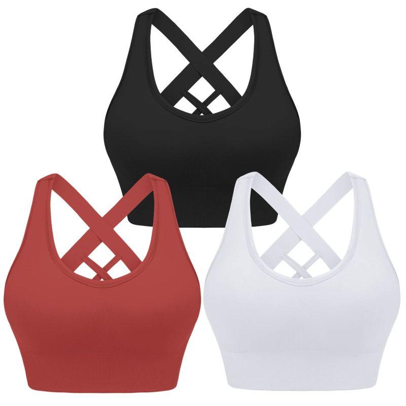 Four seasons women's solid sports nylon sports bra Black+white+red